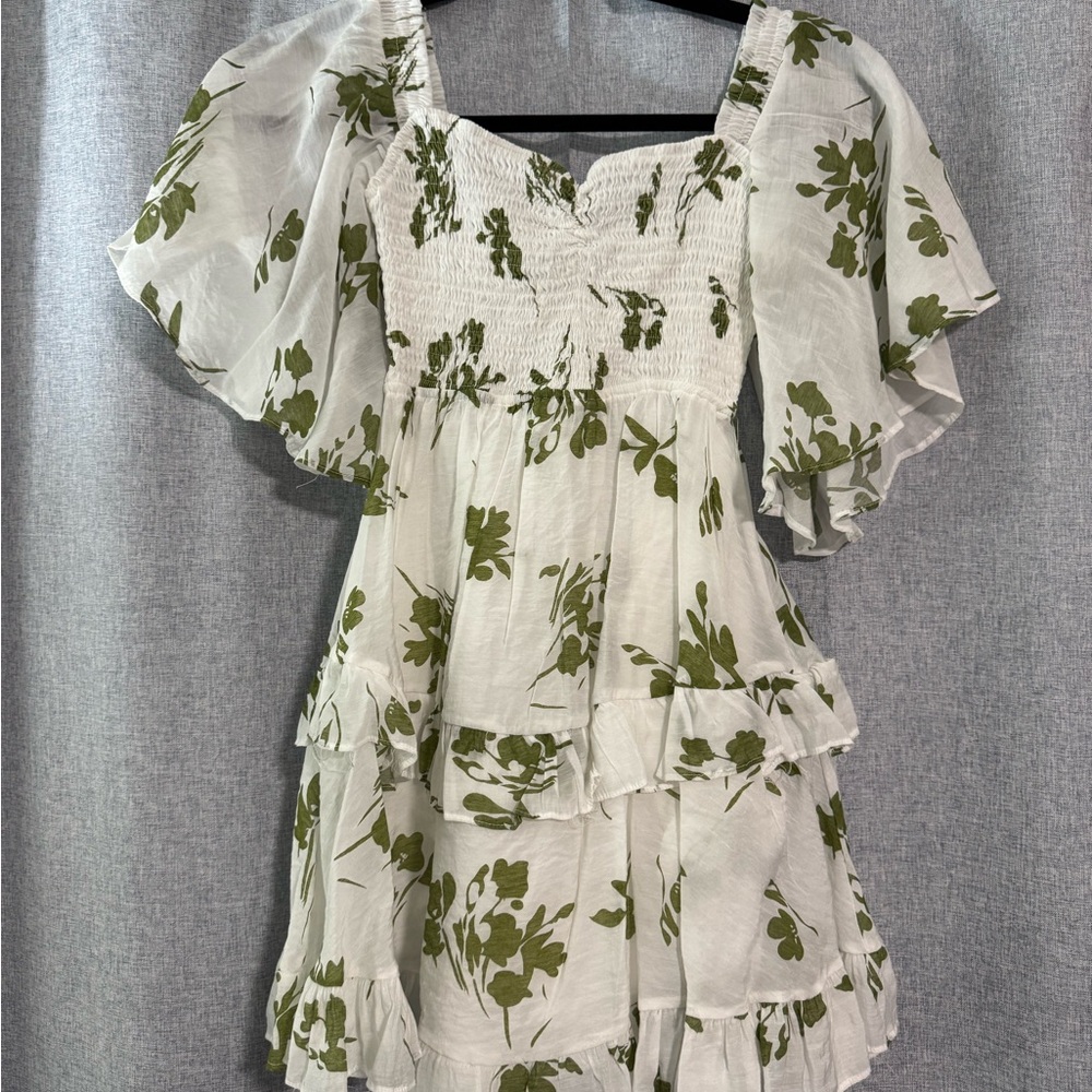 Floral Green and White Dress